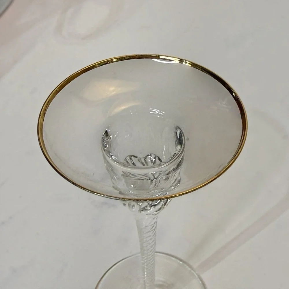 Crystal 2 Tier Tall Candlestick Holders Gold Rim Twisted Stem 8